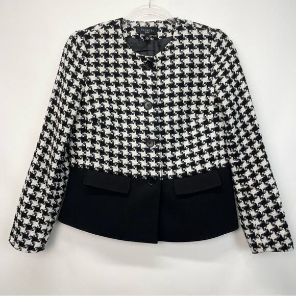 Talbots Houndstooth Blazer Tweed Black White Size 6 Petite - Picture 1 of 14